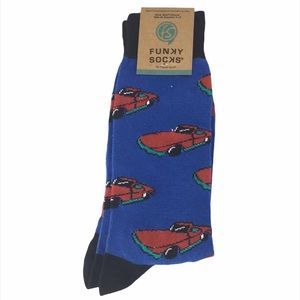 Funky Socks Convertible Car Crew Socks, Blue, Red